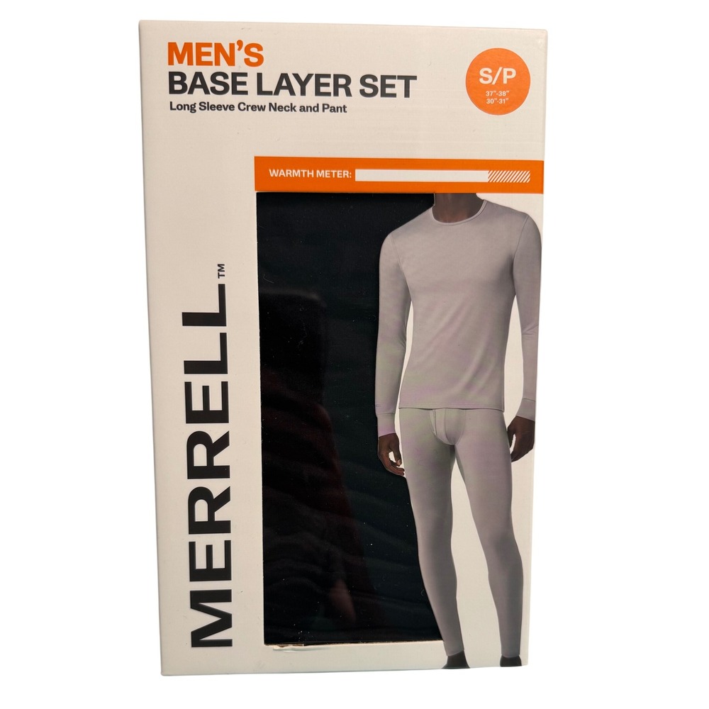 Merrell Mens Base Layer Set Long Sleeve Crew Neck and Pant Black Small